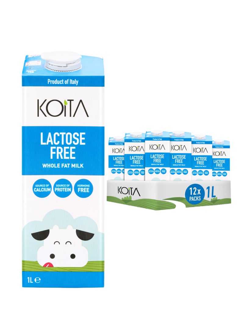 Koita Lactose-Free Whole Fat Milk (1L, 12-Pack) - No Added Hormones, Easy to Digest, Vitamin Enriched, Made in Italy - Image 1