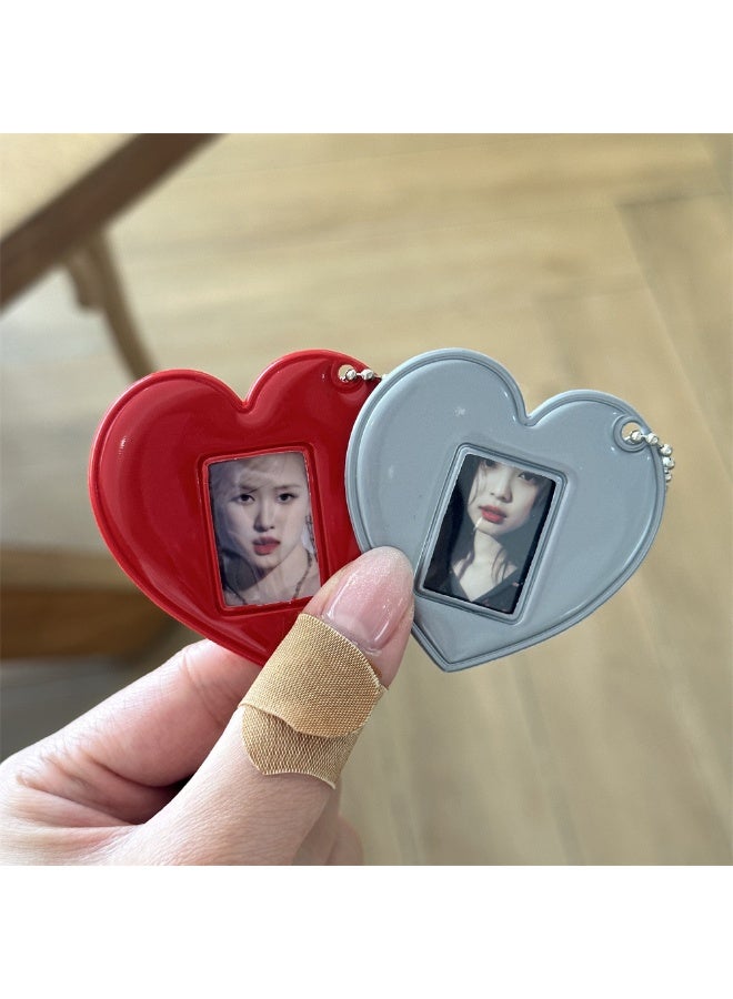 NIBEMINENT 1 - Piece Red Love Heart Kpop Photo Card Holder Pendant Key Chain ID Badge Holder ID Card Holder Photo Card Protector for School ID Office ID Access Card for Women Girls - Image 2