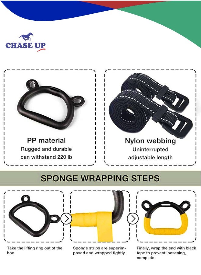 Chase Up Kids Gymnastic Rings Pull up Rings for Chlidren Exercise,Indoor Gym Ring,Kids Gymnastics Rings with Adjustable Straps,Load Bearing 100kg  - Image 2