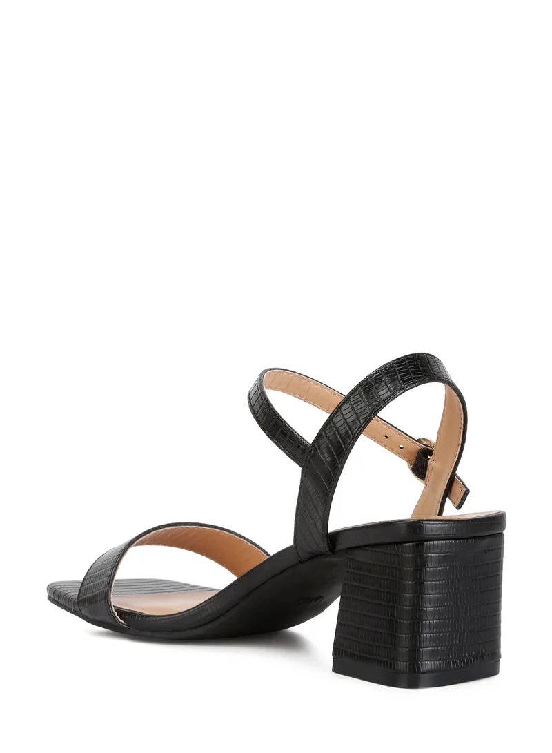 London Rag Minimalist Block Heel Sandals in Black
