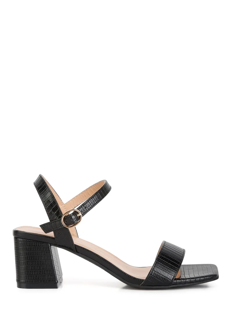 London Rag Minimalist Block Heel Sandals in Black