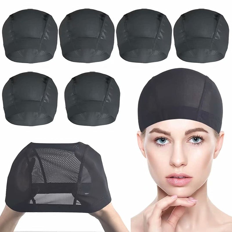 Smilco Mesh Dome Cap for Wig Making 6 Pack Stretchable Dome Mesh Lace Front Wig Caps for Women Black