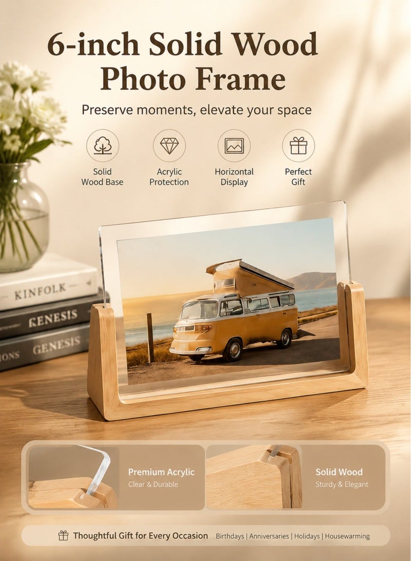 Bukela 6-inch Horizontal Solid Wood & Acrylic Photo Frame - Stylish Display for Home & Office - Image 1