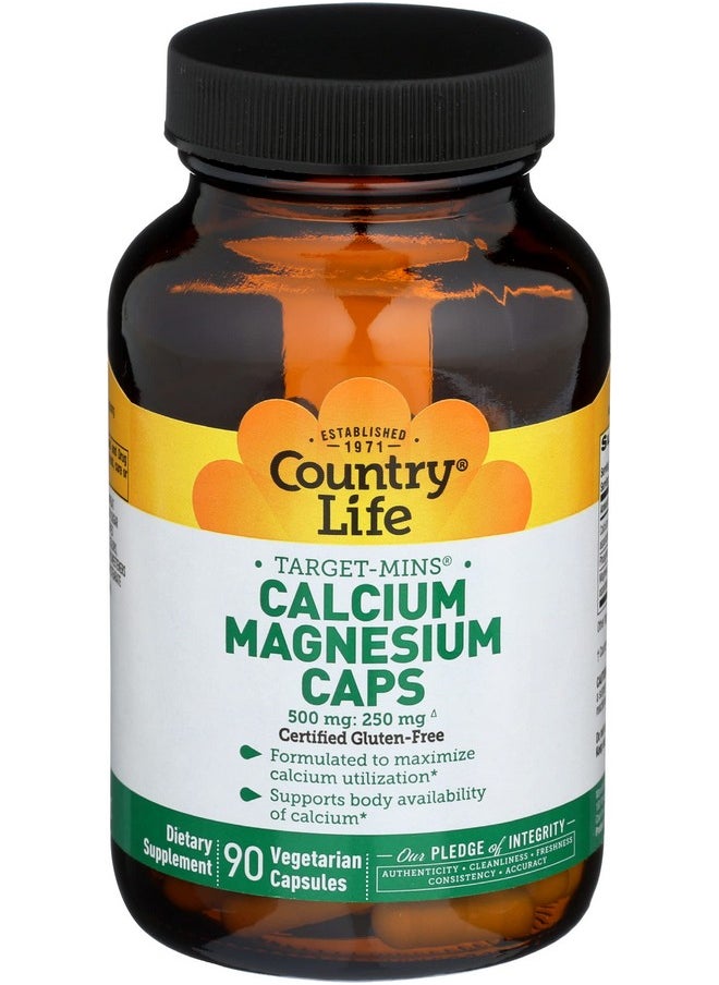 كانتري لايف Country Life Target-Mins Calcium Magnesium Complex - 1000mg Calcium و500mg Magnesium، مكمل غذائي خالٍ من الجلوتين لصحة العظام  - Image 1