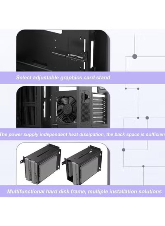 هيكل الكمبيوتر ATX لوحة كبيرة 240/360 المياه المبردة والباردة مضيف الطاولة المفتوحة هيكل اللعبة، هيكل كمبيوتر الألعاب ATX (أسود)