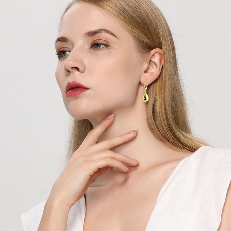 Aishgjia Teardrop Leverback Earrings for Women Waterdrop Tear Drop Dangle Earrings (Gold) - Image 3
