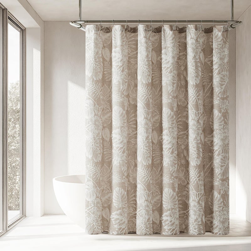 Lush Decor Bali Tropical Leaves Shower Curtain Single 72" W x 72" L Neutral - Tropical Bathroom - Brown Bath Curtain -Coastal Decor - Image 1