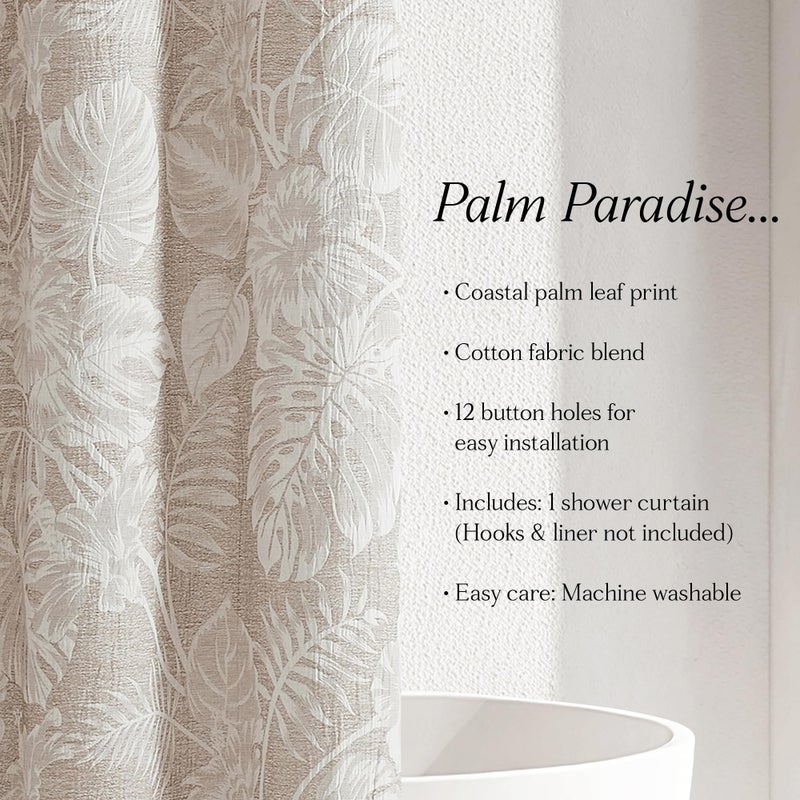 Lush Decor Bali Tropical Leaves Shower Curtain Single 72" W x 72" L Neutral - Tropical Bathroom - Brown Bath Curtain -Coastal Decor - Image 2