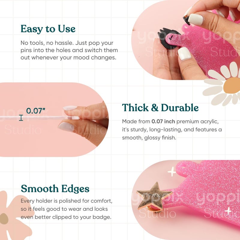 YOPPIX 6 Pcs Badge Buddy Pin Holder, Glitter Acrylic Badge Buddy Topper Pin Holder for Nurse Accessories for Nursing Medical Healthcare - Image 3