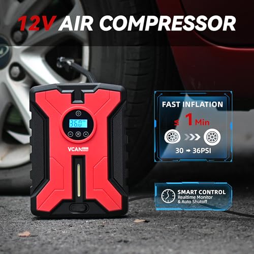 VCANENERGY Car Emergency Safety Kit Bag with Portable Air Compressor, Jumper Cables,First Aid Kit, Winter Vehicle Roadside Emergency Kit with Snow Brush and Ice Scraper, for Women, Men, Teen - Image 2