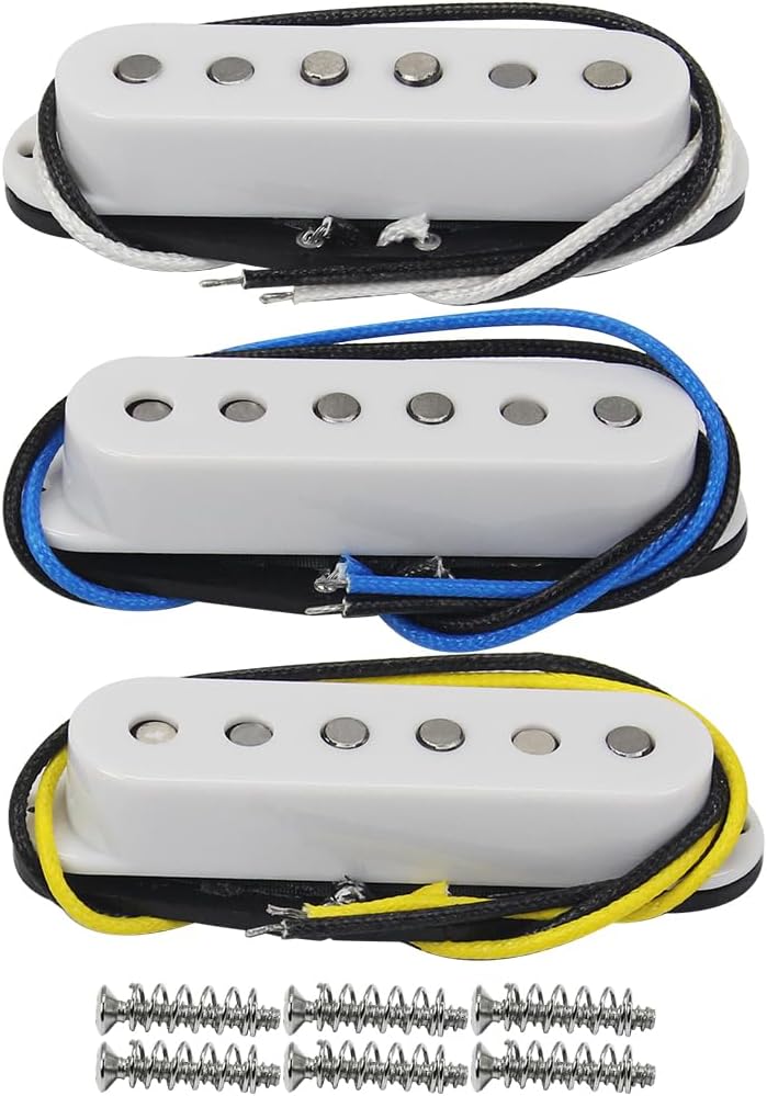 FLEOR Single Coil Pickup Alnico 5 Guitar Neck/Middle/Bridge Pickups Set Staggered, White - Image 1