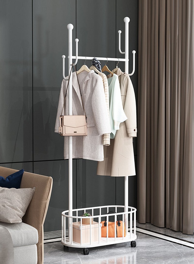 BEIRUI Rolling Metal Clothes Rack, Metal Clothes Rack with Wheels and Storage Basket, Branch Shape Hooks, Suitable for Hanging Clothes, Hats and Handbags in Living Room, Bedroom 80cm - Image 1