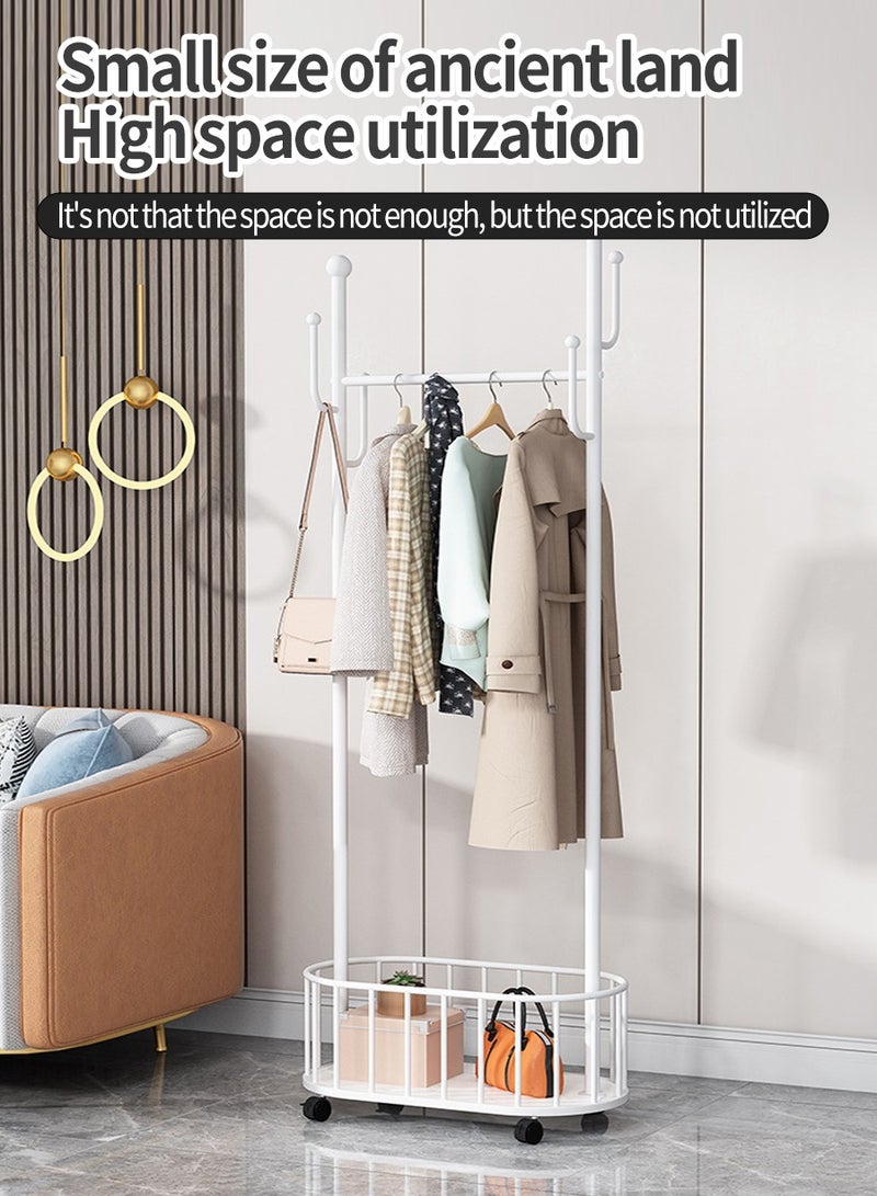 BEIRUI Rolling Metal Clothes Rack, Metal Clothes Rack with Wheels and Storage Basket, Branch Shape Hooks, Suitable for Hanging Clothes, Hats and Handbags in Living Room, Bedroom 80cm - Image 2