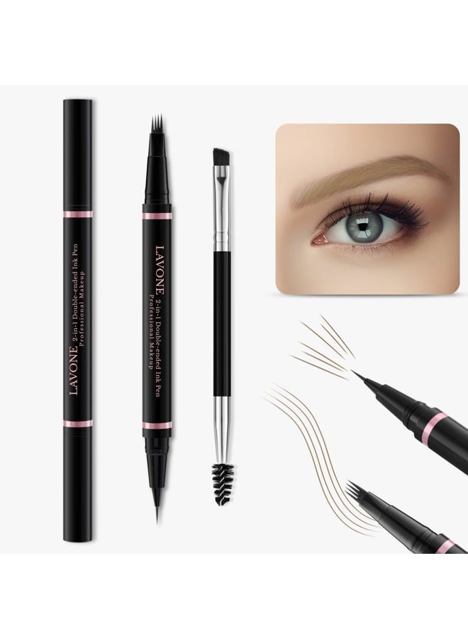 LAVONE Eyebrow Pencil Makeup Kit, with Waterproof 2-IN-1 Microblading Eyebrow Pen, Eyebrow Pomade, Eyeliner and Dual-ended Eyebrow Brush, Brow Pencil Kit for Natural Eyebrows - Taupe - Image 2