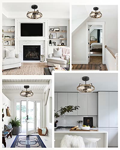 EAPUDUN Farmhouse Ceiling Light, Wooden Semi Flush Mount Ceiling Light Fixtures with Clear Glass Shade, Retro 2-Light Ceiling Lamp for Hallway Entryway Bedroom Kitchen Dining Room SMA1444-FBDT - Image 5