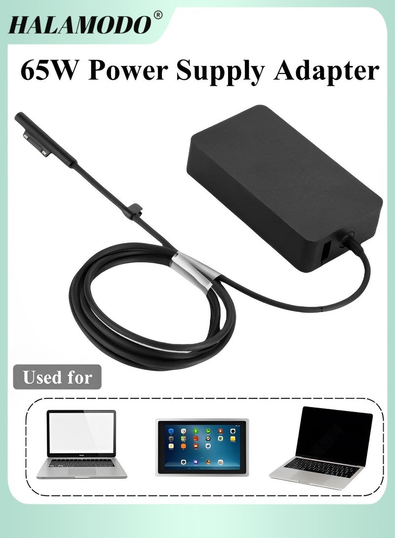 هالامودو شاحن كمبيوتر محمول بقدرة 65 واط، ومحول طاقة 15 فولت/4 أمبير، متوافق مع أجهزة الكمبيوتر المحمولة والأجهزة اللوحية من Microsoft Surface Pro 3 4 5، وSurface Go، وSurface Book، مع منفذ شحن USB - Image 1