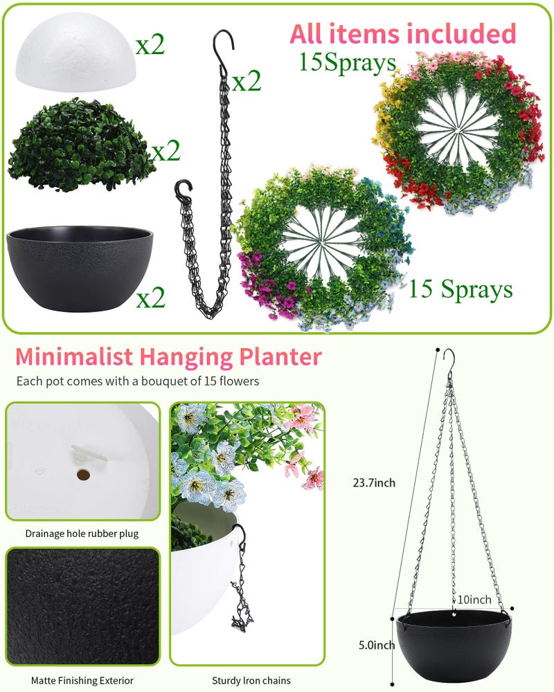 JAKY Global 2 Sets Artificial Hanging Plants Flowers with Basket for Outdoors,30 Bundles UV Resistant Fake Plants Spring Summer Decoration Faux Silk Eucalyptus Garden Patio Yard Front Porch Balcony Arrangement - Image 2