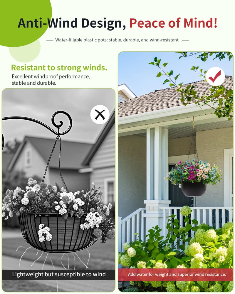 JAKY Global 2 Sets Artificial Hanging Plants Flowers with Basket for Outdoors,30 Bundles UV Resistant Fake Plants Spring Summer Decoration Faux Silk Eucalyptus Garden Patio Yard Front Porch Balcony Arrangement - Image 5