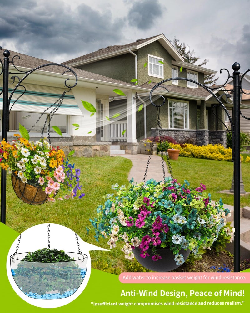 JAKY Global 2 Sets Artificial Hanging Plants Flowers with Basket for Outdoors,30 Bundles UV Resistant Fake Plants Spring Summer Decoration Faux Silk Eucalyptus Garden Patio Yard Front Porch Balcony Arrangement - Image 4
