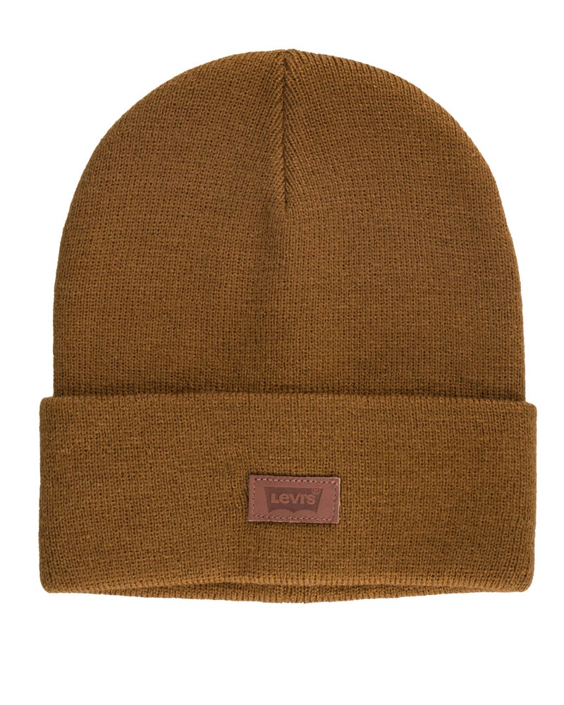 Levi's Unisex Adult All Season Comfy Leather Logo Patch Cuffed Hero Beanie Hat, Tan Solid - Image 1