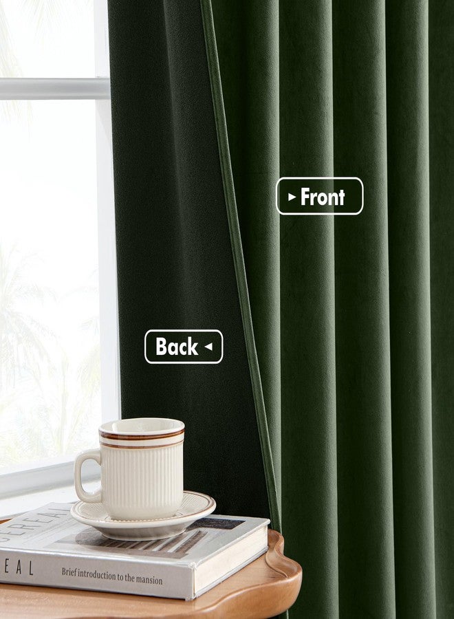 ANRODUO Olive Green Velvet Curtains 96 Inches Long Blackout Thermal Insulated Soundproof Curtain Privacy Room Darkening Curtains Pinch Pleat Window Drapes for Bedroom Living Room 42 x 96 Inch Set of 2 - Image 4