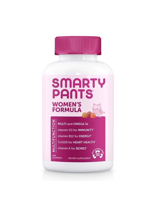 Women's Formula Gummy Vitamins: Gluten Free, Multivitamin, CoQ10, Folate (Methylfolate), Vitamin K2, Vitamin D3, Biotin, B12, Omega 3 DHA/EPA Fish Oil, 180 count (30 Day Supply)