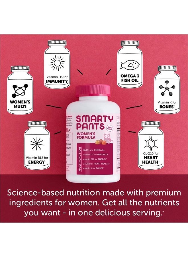 Women's Formula Gummy Vitamins: Gluten Free, Multivitamin, CoQ10, Folate (Methylfolate), Vitamin K2, Vitamin D3, Biotin, B12, Omega 3 DHA/EPA Fish Oil, 180 count (30 Day Supply)