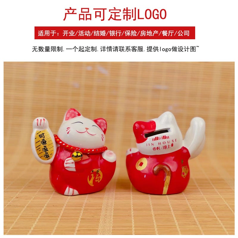 Lucky Cat Ten Thousand Two Decorations Small Cute Ceramic Creative Home Decorations Company Activities Small Gift Logo - Image 4