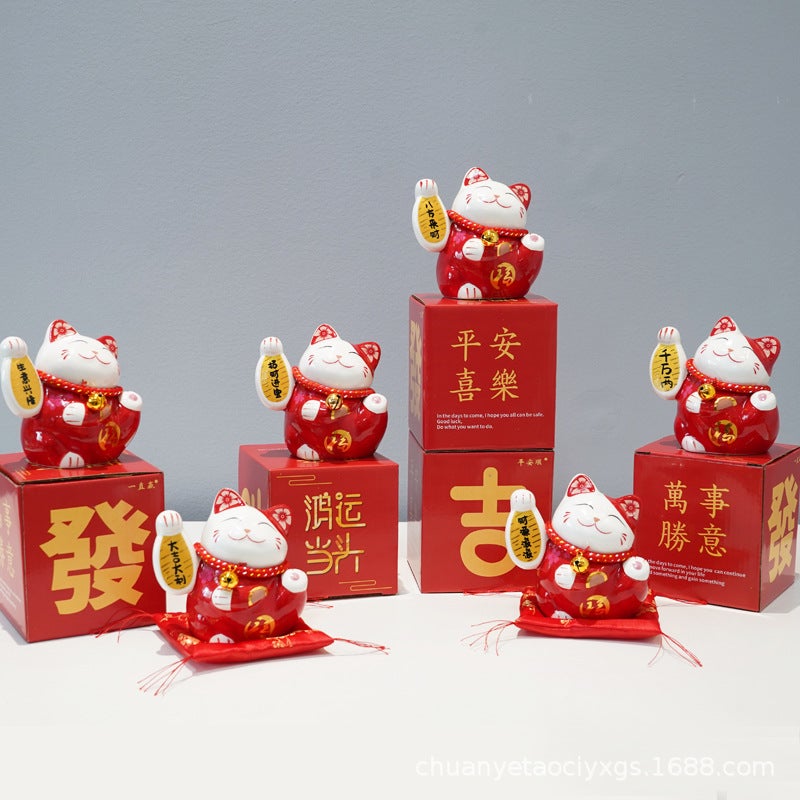 Lucky Cat Ten Thousand Two Decorations Small Cute Ceramic Creative Home Decorations Company Activities Small Gift Logo - Image 3