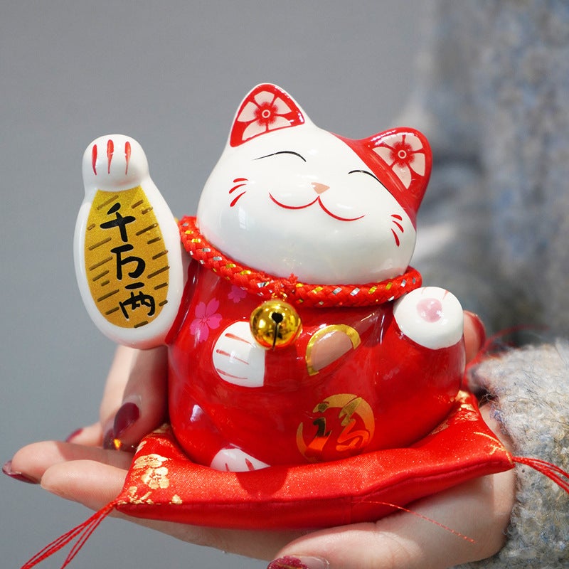 Lucky Cat Ten Thousand Two Decorations Small Cute Ceramic Creative Home Decorations Company Activities Small Gift Logo - Image 2