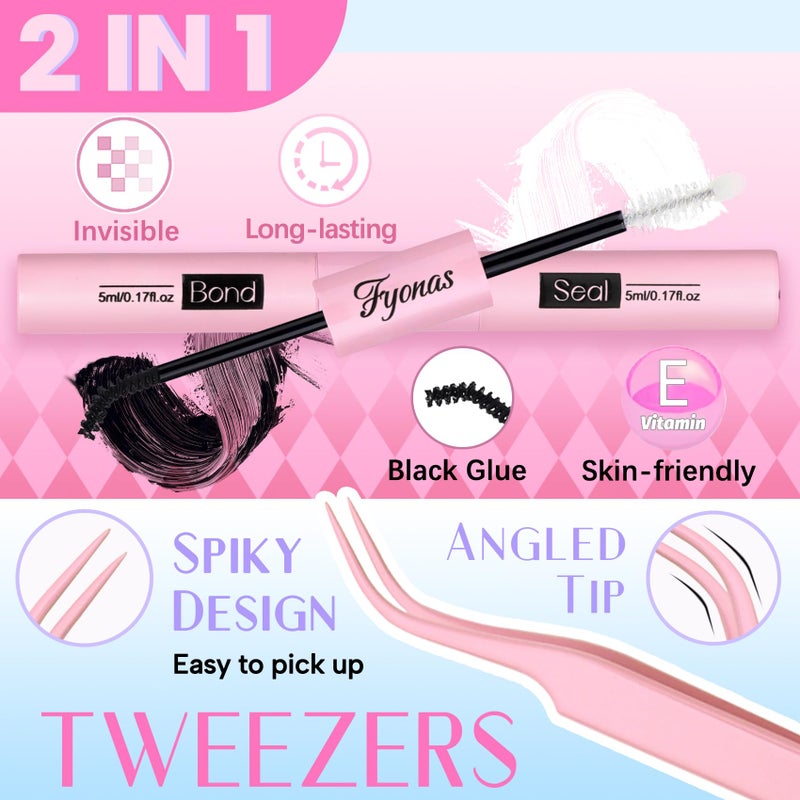 Fyonas Manga Lash Clusters Kit Spiky Eyelash Clusters Wet Look Clear Band Lash Extension Kit C Curl Cluster Eyelash Extensions with Waterproof Lash Glue and Tweezers DIY at Home (Fairy Kit) - Image 4