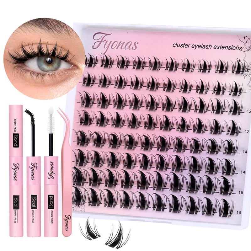 Fyonas Manga Lash Clusters Kit Spiky Eyelash Clusters Wet Look Clear Band Lash Extension Kit C Curl Cluster Eyelash Extensions with Waterproof Lash Glue and Tweezers DIY at Home (Fairy Kit) - Image 1