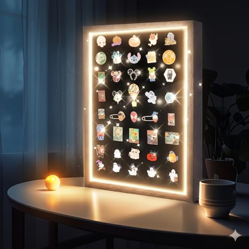 swakuszy Light Up Pin Display Case – 16x12 Black Enamel Pin Display Board with Light, Pin Holder and Pin Collection Display Frame, Pin Display for Wall or Tabletop, Pin Board for Enamel Pins - Image 2