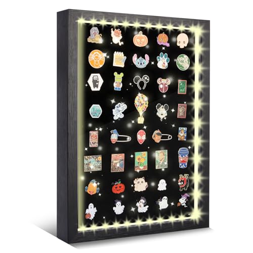 swakuszy Light Up Pin Display Case – 16x12 Black Enamel Pin Display Board with Light, Pin Holder and Pin Collection Display Frame, Pin Display for Wall or Tabletop, Pin Board for Enamel Pins - Image 1