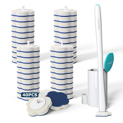 Tirmen Disposable Toilet Brush Toilet Bowl Brush and Holder Set with 40 Wand Refills Upgraded Handle 2X Cleaners Toilet Cleaning System with Storage Caddy for Sink Bathtub Floor Drain Green - Image 1