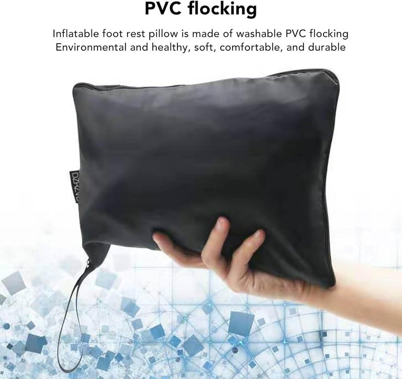 Inflatable Foot Rest Pillow, Portable Two Layer Airplane Foot Pillow with Single Valve, PVC Flocking for Office, Home, Travel (Gray) - Image 3