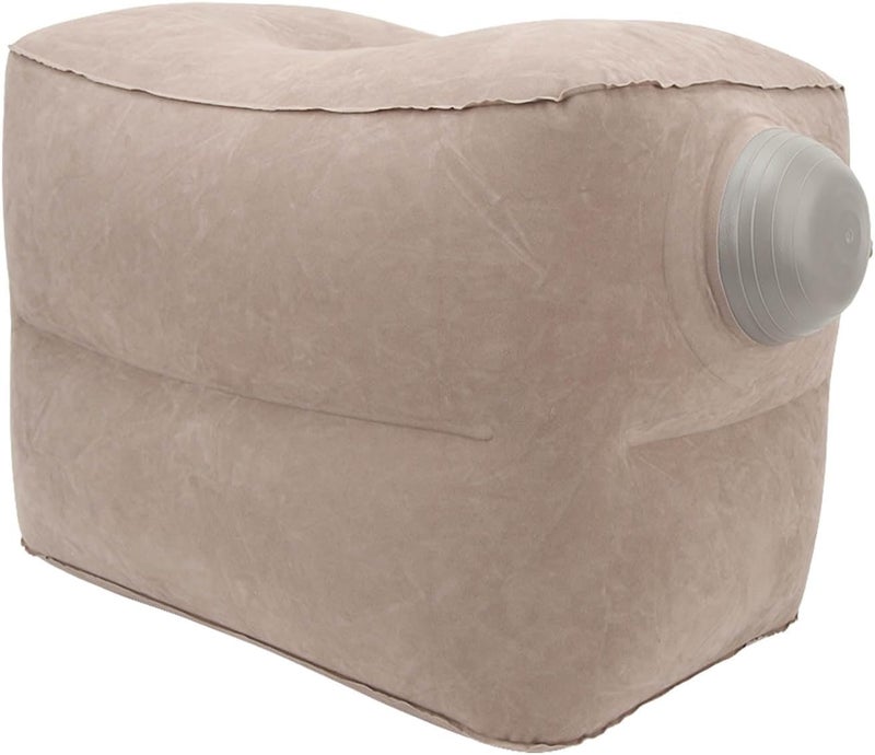 Inflatable Foot Rest Pillow, Portable Two Layer Airplane Foot Pillow with Single Valve, PVC Flocking for Office, Home, Travel (Gray) - Image 1