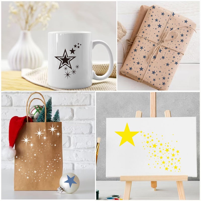 Boqon 12 Pieces Sparkle Star Stencil Stars Background Craft Stencils Mixed Media Stencils For Painting On Diy Card Making Scrapbook Paper Fabric Pillows (12 Star) - Image 3