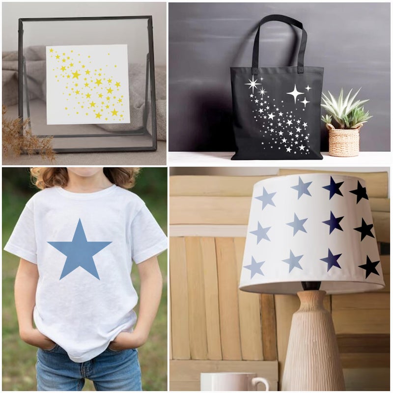 Boqon 12 Pieces Sparkle Star Stencil Stars Background Craft Stencils Mixed Media Stencils For Painting On Diy Card Making Scrapbook Paper Fabric Pillows (12 Star) - Image 4