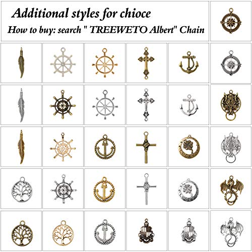 TREEWETO Men's Albert Chain Pocket Watch Curb Link Key Chain 2 Hooks with Antique Compass Glod Pendant Design Charm Fob T Bar - Image 5
