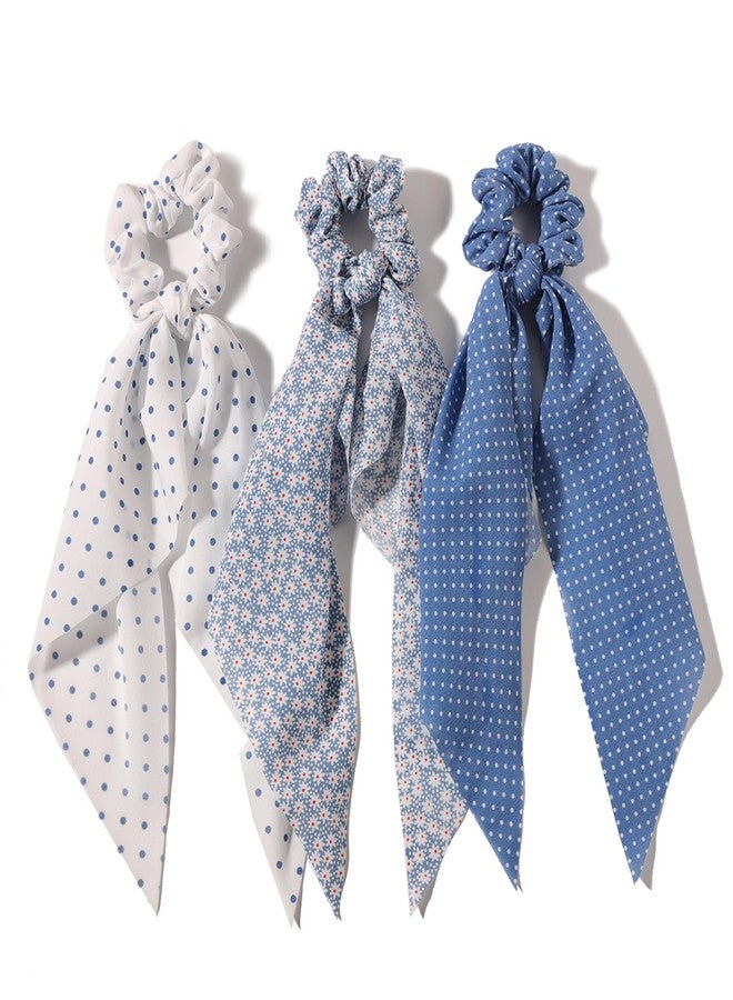 LFOUVRE Elastic Hair Scrunchies and Ribbons - Knotted Bow Hair Ties, Scarf Scrunchies Ponytail Holders for Women and Girls 3pcs - Image 1