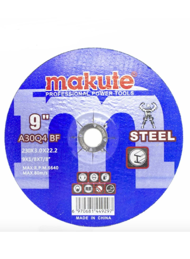 makute 9’’ Metal Steel Cutting Disc, 230mm x 3mm x 22.2mm, Max RPM 6640, 80m/s, Heavy-Duty Abrasive Wheel- A30Q4BF - Image 1