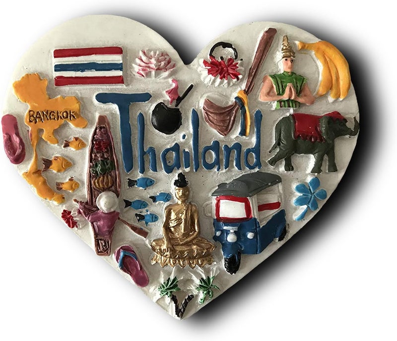 Wedarego Wedare تايلاند مغناطيس ثلاجة ثلاثي الأبعاد، ملصق مغناطيس ثلاجة تذكاري سياحي على شكل قلب، ديكور المنزل والمطبخ، مجموعة حرفية من الراتنج - Image 1
