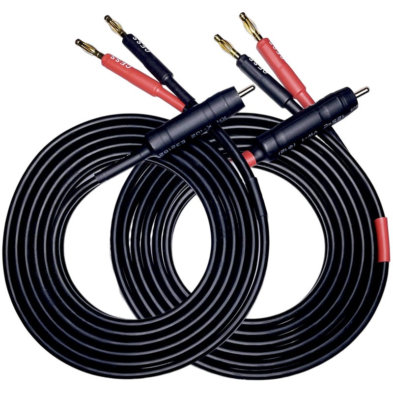 موصل بانانا 4 مم إلى موصل RCA مطلي بالذهب 12 قياس سلك سيليكون ناعم 6 أقدام 2 قنوات 12AWG 6 أقدام كابل صوتي لمضخم الصوت المستقبل أسود أحمر