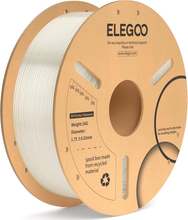 Protomont TECHNOLOGIES خيوط ELEGOO PLA+ 1.75 مم 1 كجم، خيوط طابعة ثلاثية الأبعاد PLA Plus، دقة أبعاد +/- 0.02 مم، قوية وعالية القوة، مناسبة لمعظم طابعات FDM (1 كجم/بكرة، 2.2 رطل) (شفافة) - Image 1