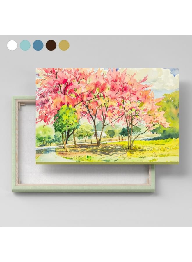 هوم جاليري لوحة فنية جدارية من القماش، صورة تجريدية مؤطرة لأزهار شجرة الكرز البرية من جبال الهيمالايا في السماء وخلفية السحاب، 120 عرض × 80 ارتفاع × 2 عمق - Image 5