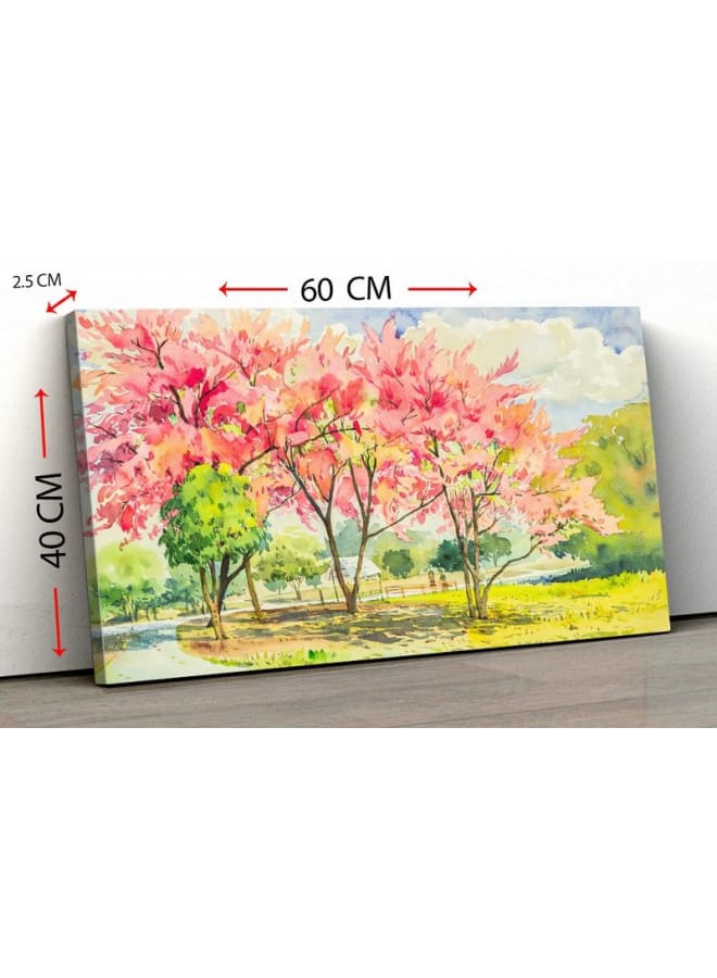 هوم جاليري لوحة فنية جدارية من القماش، صورة تجريدية مؤطرة لأزهار شجرة الكرز البرية من جبال الهيمالايا في السماء وخلفية السحاب، 120 عرض × 80 ارتفاع × 2 عمق - Image 4