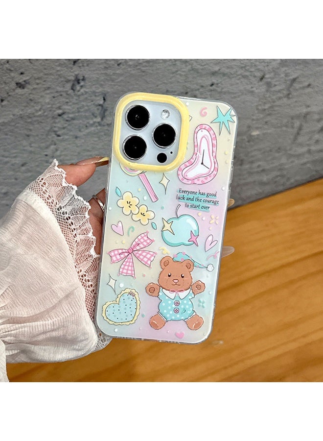 NIBEMINENT Cartoon Bear Protective TPU Case Cover For iPhone 16 Pro, Green Splicing - Image 2