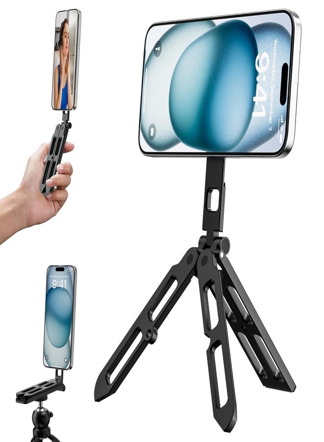 UBeesize Magnetic Portable Tripod for iPhone -MagSafe Mini Phone Stand & Universal Tripod Mount, Foldable Aluminum Phone Holder for iPhone 16/15/14/13/12, Pocket Travel Desktop All in One - Image 1