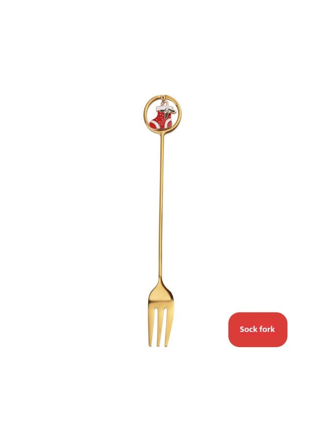 J Creative Spoon Fork Pendant Set Cute Fun Elk Spoon Dessert Fork Coffee Mixing Spoon Gift Set-Specifications:304 Ring Sock Fork - Image 1